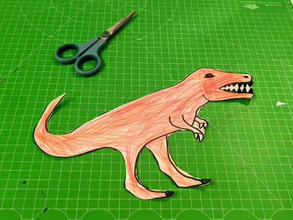 Gefährlicher T-Rex: Dinosaurier-Vorlage zum ausmalen, bekleben, ausschneiden und basteln mit Kindern (inkl. PDF-Download zum Ausdrucken)