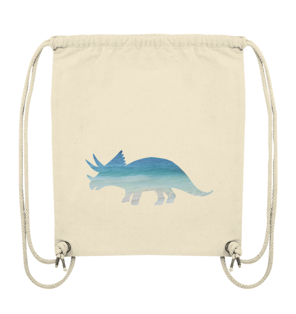 Turnbeutel "Triceratops am Strand": Individuelles Design für Dinosaurier-Freunde - Organic Gym-Bag