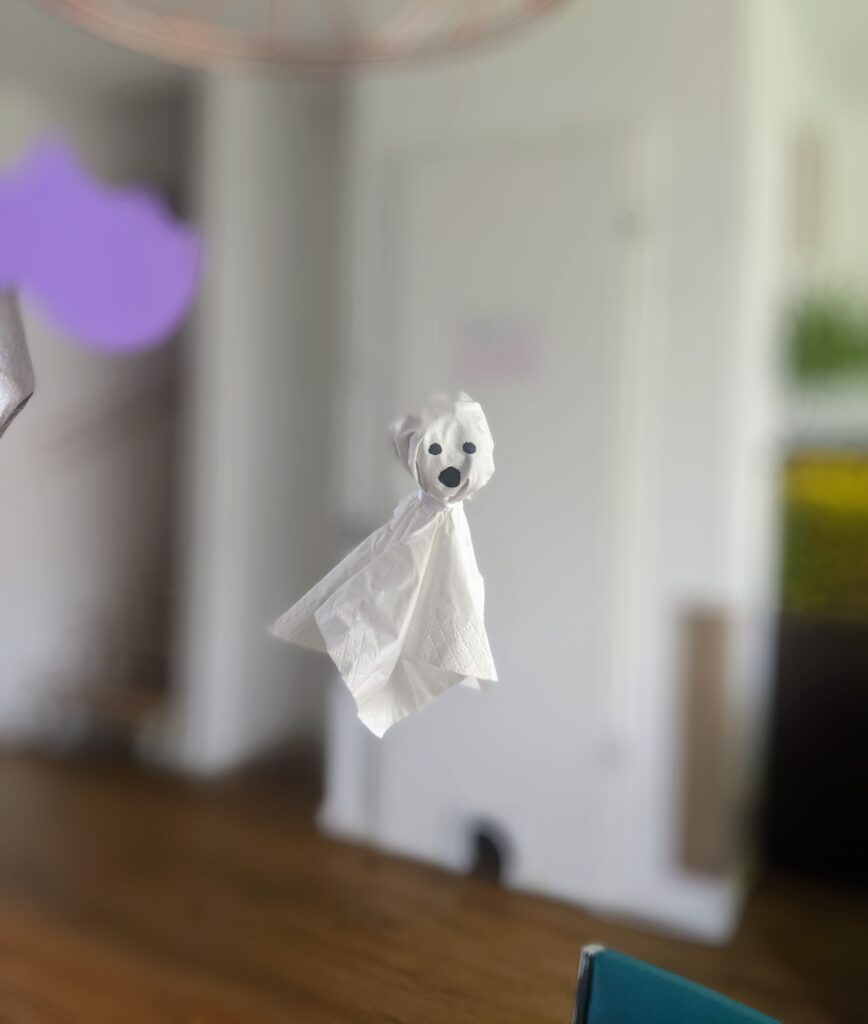 Wirkungsvolle Halloween-Deko in 2 Minuten gebastelt: Gespenst aus Taschentuch - perfekt für Kleinkinder!