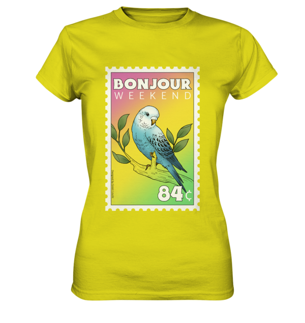 Erlebe das Wochenendgefühl jeden Tag: Das modische Damen T-Shirt der neuen 'Bonjour Weekend' Produktreihe von Green Lourie - Dein neues Lieblingsstück