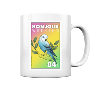 Erlebe das Wochenendgefühl jeden Tag beim Kaffee: Die 'Bonjour Weekend' Tasse von Green Lourie - Dein neues Lieblingsstück